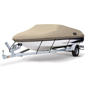 MSC Heavy Duty 600D Marine Grade Polyester Canvas Trailerable Waterproof Boat Cover,Fits V-Hull,Tri-Hull, Runabout Boat